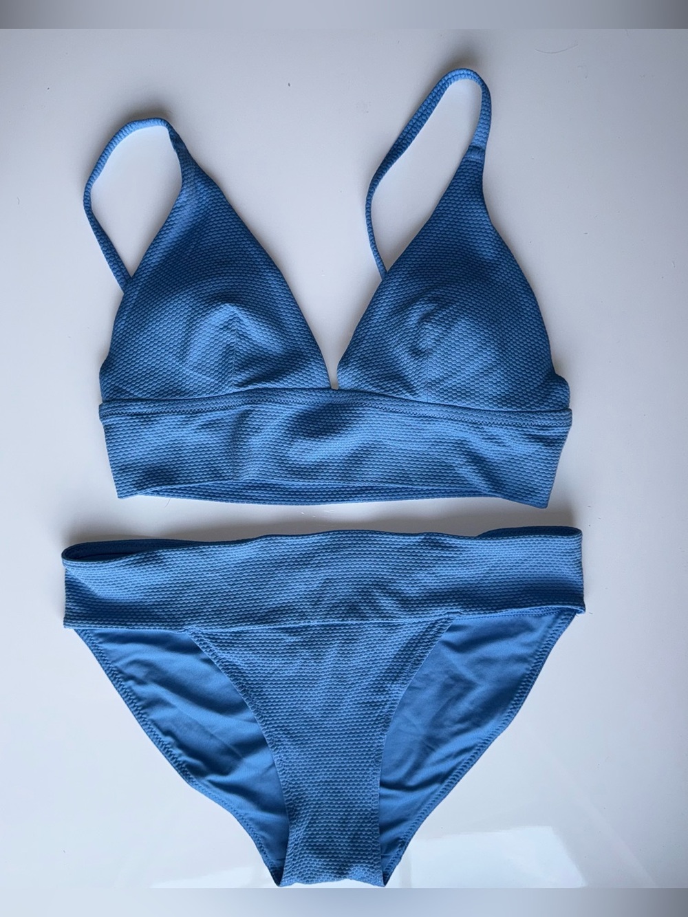 AERIE Beach Summer Vacation Blue Textured Bikini Swim Set - Women's Two-Piece S - Picture 1 of 4